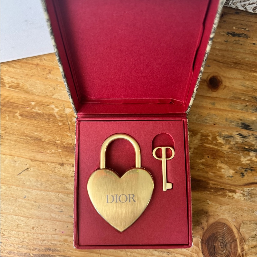 Dior Gold Heart Padlock and Key Set